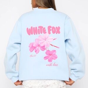 White Fox Boutique With Love & Romance Light Blue Sweatshirt Floral Back Print